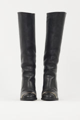 Chanel Black & Gold Leather Riding Boot