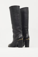 Chanel Black & Gold Leather Riding Boot