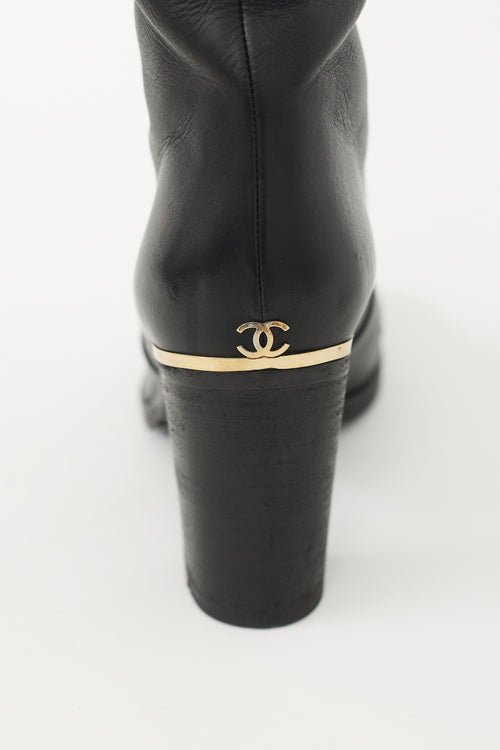 Chanel Black & Gold Leather Riding Boot