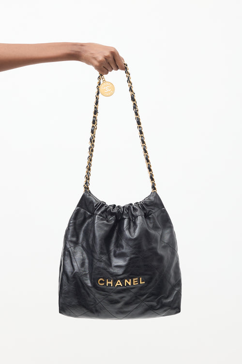 Chanel Black Quilted Leather 22 Hand Bag