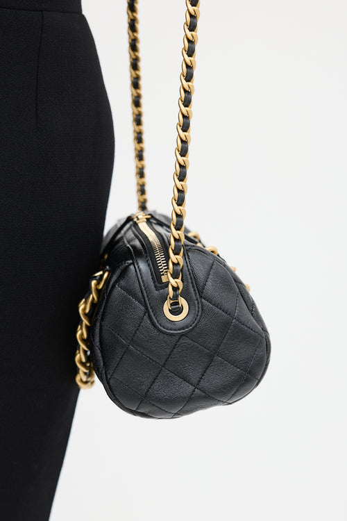 Chanel 2019 Black Leather Quilted Bowling Bag