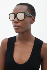 Chanel Black & Gold Reflective Square Sunglasses