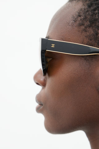 Chanel Black & Gold Reflective Square Sunglasses