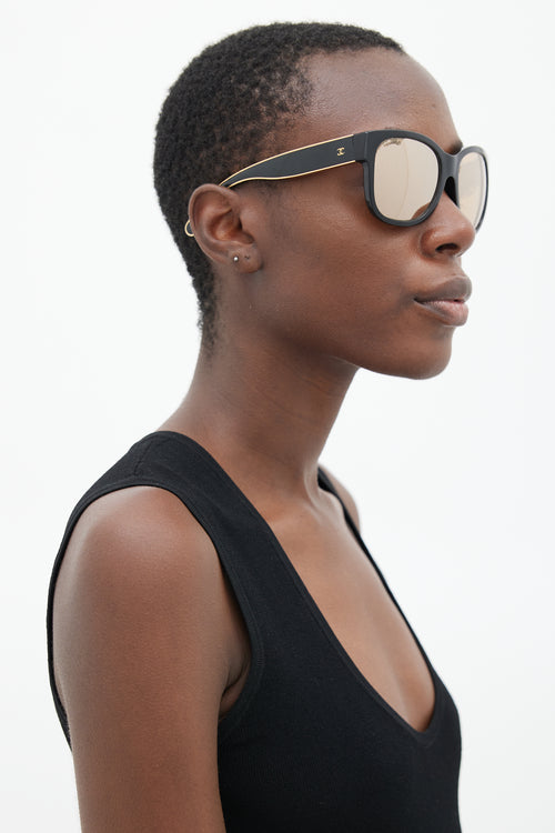 Chanel Black & Gold Reflective Square Sunglasses