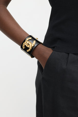 Chanel Black & Gold Resin CC Wide Cuff Bracelet