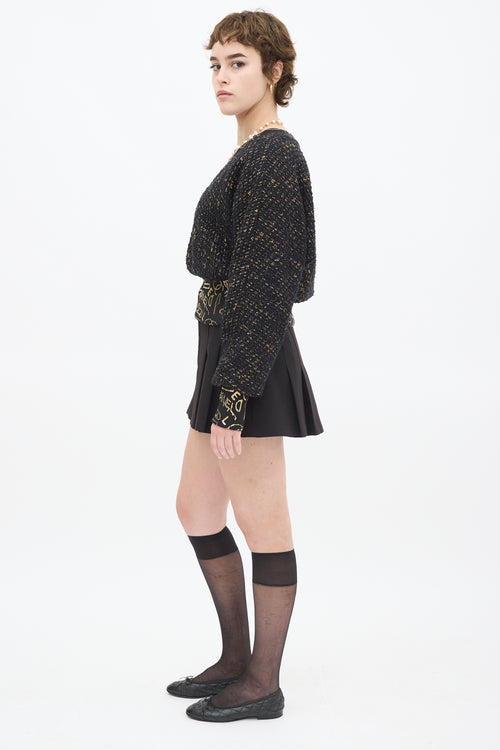 Chanel Black & Gold Tweed Graffiti V-Neck Sweater