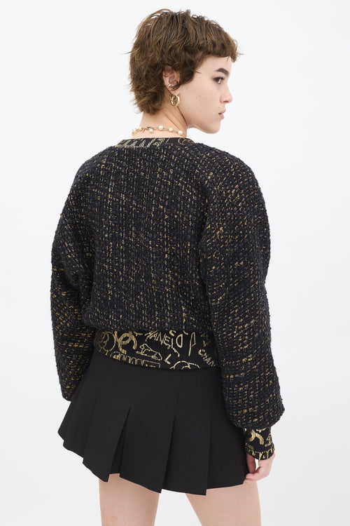 Chanel Black & Gold Tweed Graffiti V-Neck Sweater