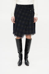 Chanel Black & Grey Wool Check Mini Skirt