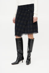 Chanel Black & Grey Wool Check Mini Skirt