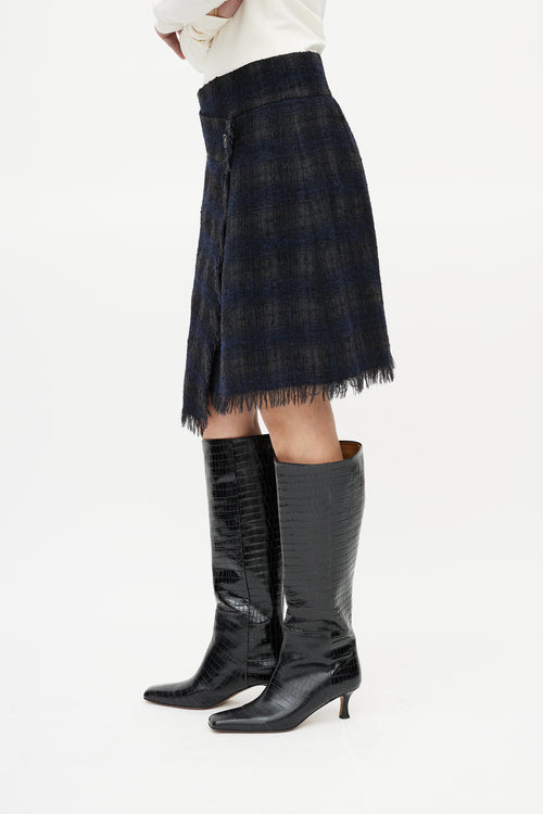 Chanel Black & Grey Wool Check Mini Skirt