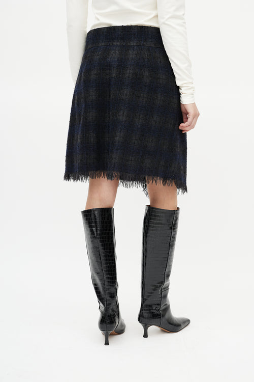 Chanel Black & Grey Wool Check Mini Skirt
