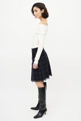 Chanel Black & Grey Wool Check Mini Skirt
