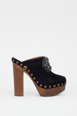 Chanel Black & Brown Suede Embellished Platform Clog