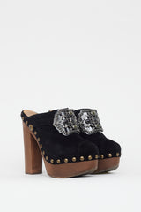 Chanel Black & Brown Suede Embellished Platform Clog