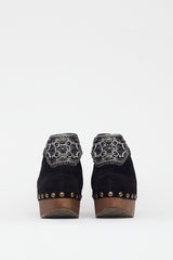 Chanel Black & Brown Suede Embellished Platform Clog