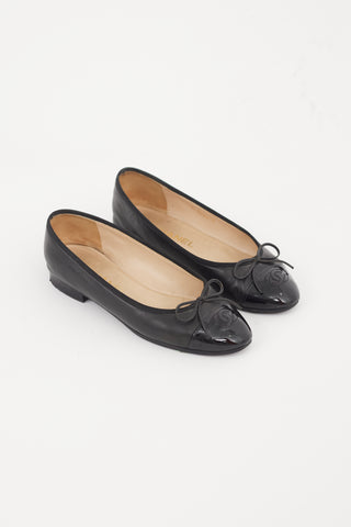Chanel Black Patent Leather Bow Flat
