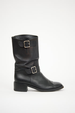 Chanel Black Leather CC Biker Boot