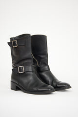Chanel Black Leather CC Biker Boot