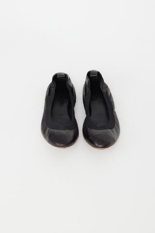 Chanel Black Leather CC Ballet Flat