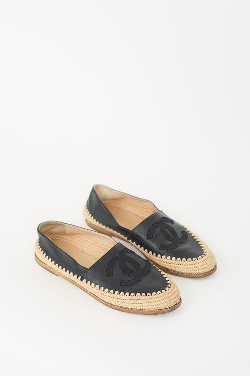 Chanel Black Leather CC Logo Espadrille