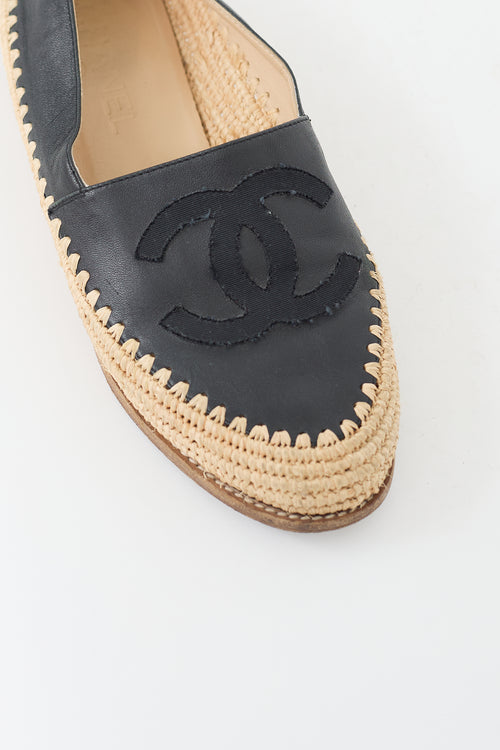 Chanel Black Leather CC Logo Espadrille