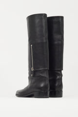 Chanel Black Leather Bombay Folded Riding Boot