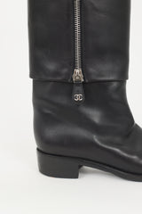 Chanel Black Leather Bombay Folded Riding Boot