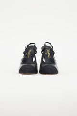 Chanel Black Leather Logo Slingback Heel