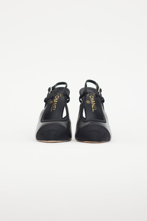 Chanel Black Leather Logo Slingback Heel