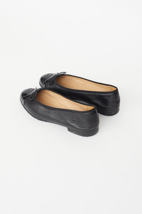 Chanel Black Leather Patent Toe Cap Ballet Flat