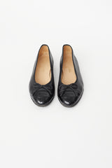 Chanel Black Leather Patent Toe Cap Ballet Flat