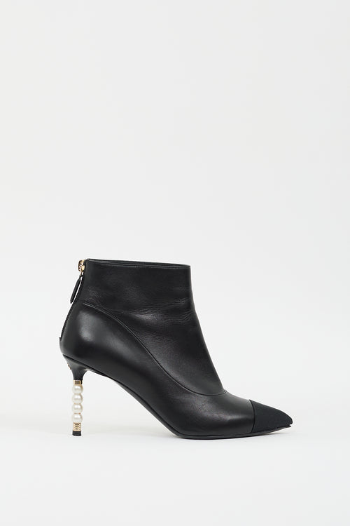 Chanel Black Leather Pearl CC Boot