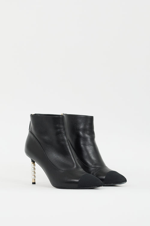 Chanel Black Leather Pearl CC Boot