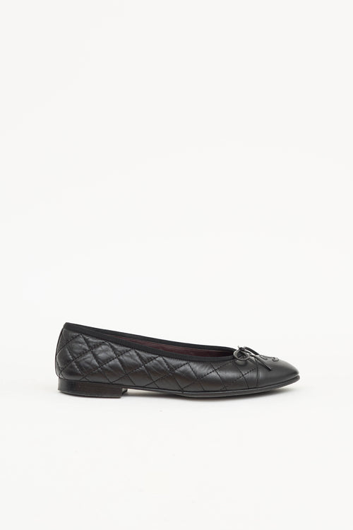 Chanel Leather Quilted CC Ballet Flat