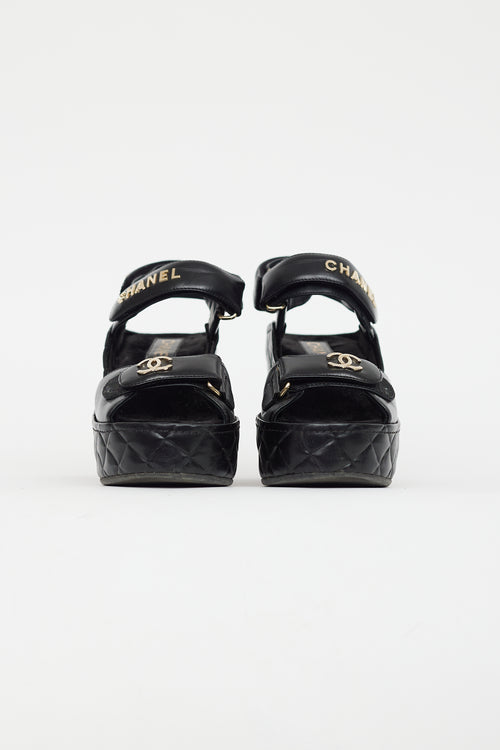 Chanel Black & Gold Quilted Leather Wedge Sandal