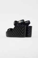 Chanel Black & Gold Quilted Leather Wedge Sandal