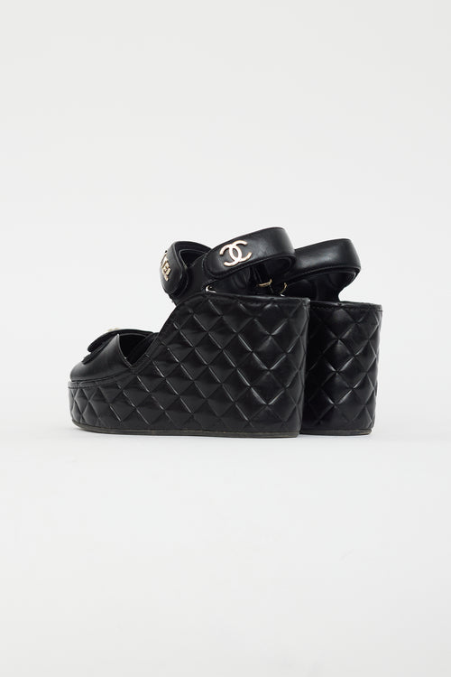 Chanel Black & Gold Quilted Leather Wedge Sandal