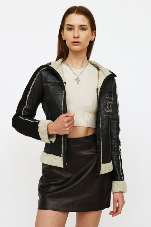 Chanel Black Leather & Shearling Jacket