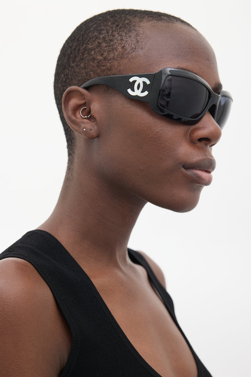 Chanel Black & White 5076-H Pearl Logo Sunglasses