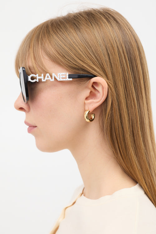 Chanel Black & White 5422-B Embellished Logo Sunglasses