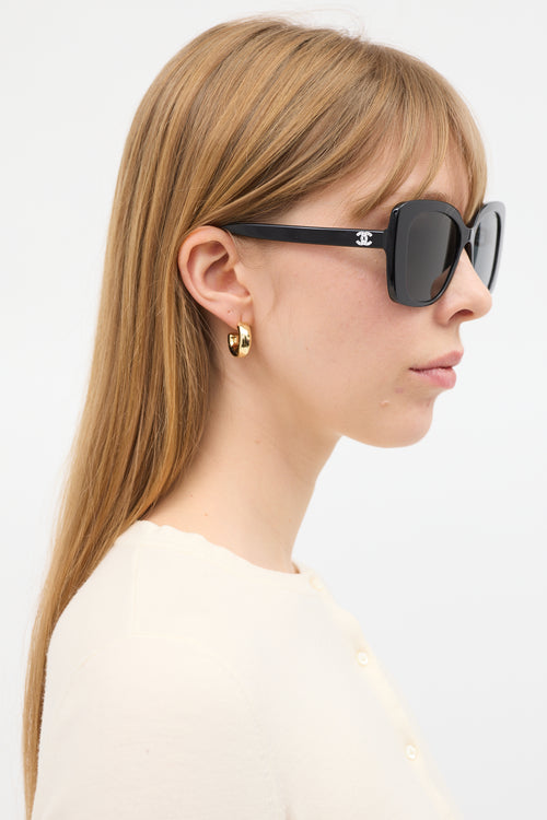 Chanel Black & White 5422-B Embellished Logo Sunglasses