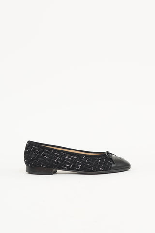 Chanel Leather & Ribbon Woven CC Ballet Flat