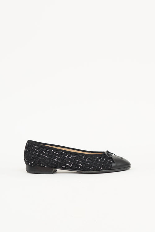 Chanel Leather & Ribbon Woven CC Ballet Flat