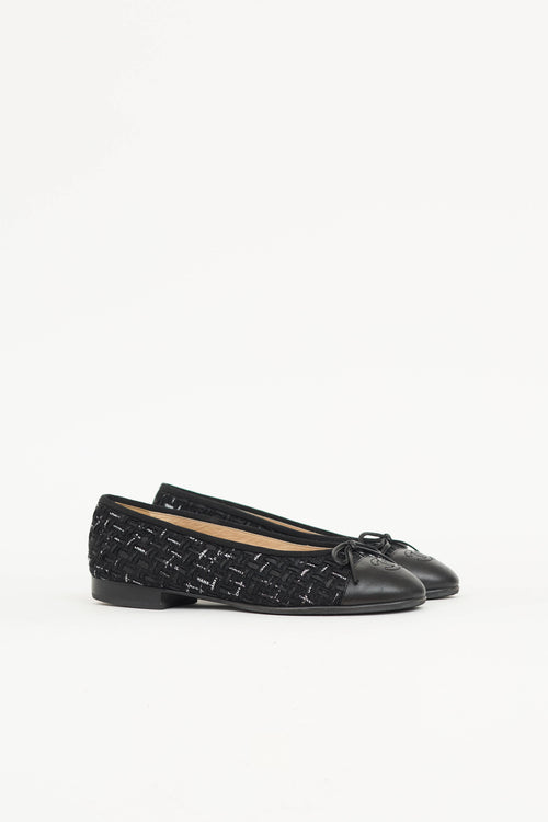 Chanel Leather & Ribbon Woven CC Ballet Flat