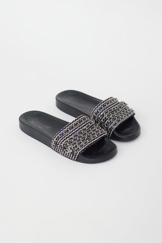 Chanel Black & Multi Chain CC Rubber Slide