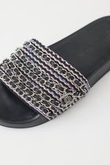 Chanel Black & Multi Chain CC Rubber Slide