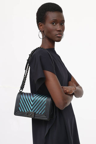 Chanel 2017 Medium Iridescent Chevron Boy Bag