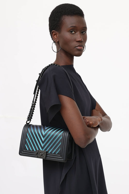 Chanel 2017 Medium Iridescent Chevron Boy Bag