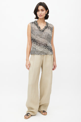 Chanel Spring 2003 Black & Cream Semi Sheer Ruffle Blouse