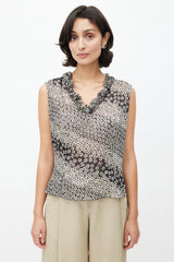 Chanel Spring 2003 Black & Cream Semi Sheer Ruffle Blouse